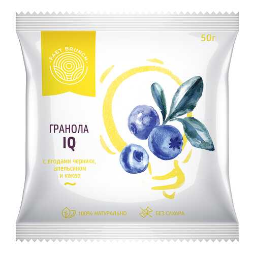 Гранола Fastbrunch IQ с ягодами черники, апельсином и какао 3 саше в Дикси