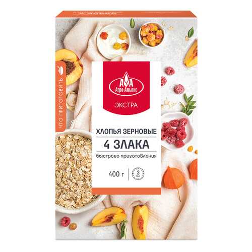 Хлопья Агро-Альянс Экстра 4 злака, 400 гр в Дикси