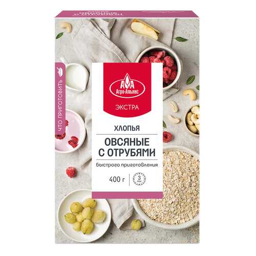 Хлопья Агро-Альянс Экстра Овсяные с отрубями, 400 гр в Дикси