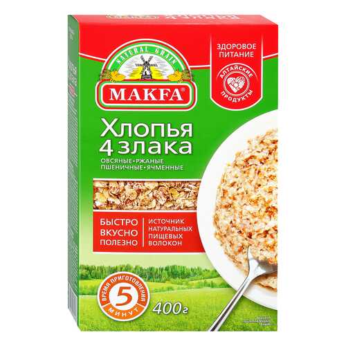 Хлопья Makfa 4 злака 400г в Дикси