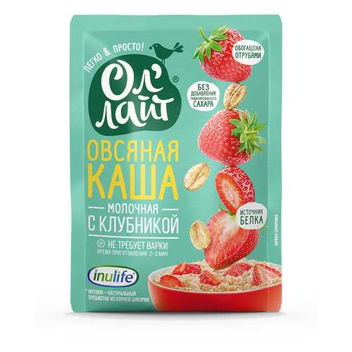 Каша Ол Лайт Овсяная молочная с Клубникой 40г в Дикси