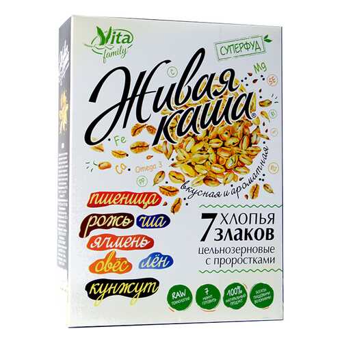 Каша Vita 7 злаков пшеница, рожь, ячмень, овес, чиа, кунжут, лен, хлопья 300 г в Дикси