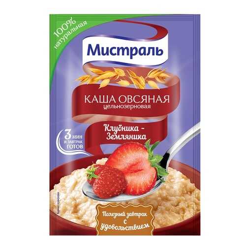 Овсяная каша Мистраль цельнозерновая клубника-земляника 40 г в Дикси