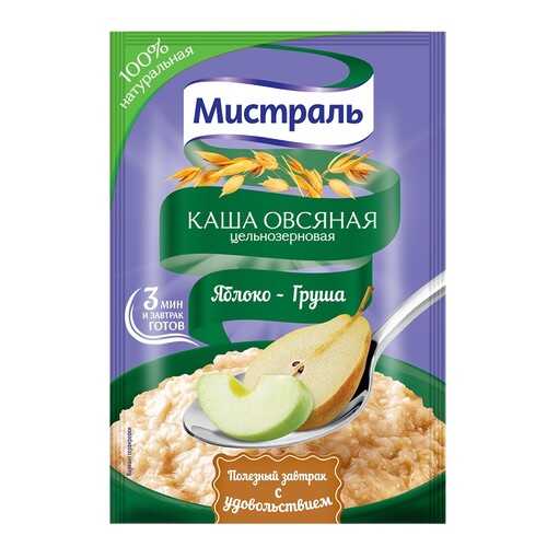 Овсяная каша Мистраль цельнозерновая яблоко-груша 40 г в Дикси