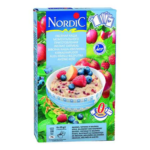 Овсяная каша Nordic с яблоками-черникой-малиной 35 г 6 пакетиков в Дикси
