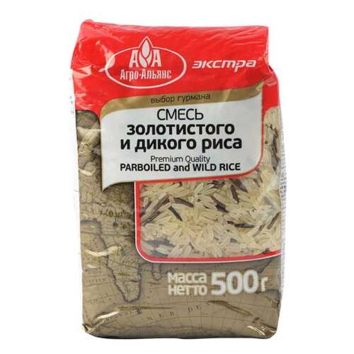 Риc Агро-альянс экстра смесь золотистого и дикого риса 500 г в Дикси
