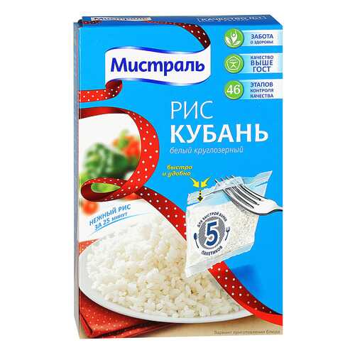 Рис Мистраль кубань белый круглозерный 80 г 5 пакетиков в Дикси