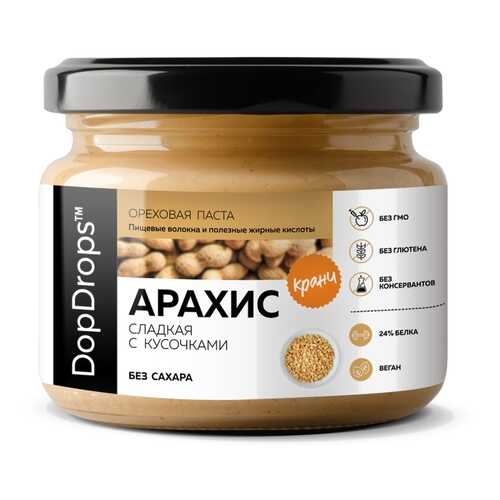 Арахисовая паста хрустящая DopDrops Кранч сладкая без сахара 250 г в Дикси