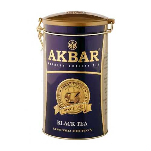 Чай Akbar Limited Edition, черный крупнолистовой, подарочный, жесть с клипсой, 150 гр в Дикси