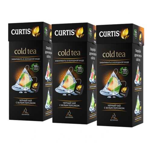 Чай Curtis Cold Tea, чёрный с белым персиком, 12 пирамидок х 3 упаковки в Дикси
