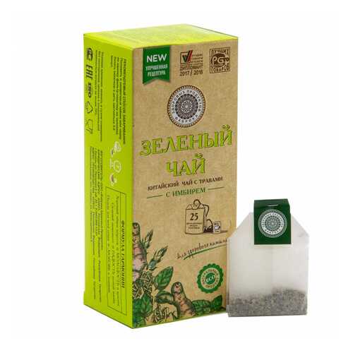 Чай Фабрика Здоровых Продуктов Зеленый чай с имбирём, 25 пакетиков в Дикси