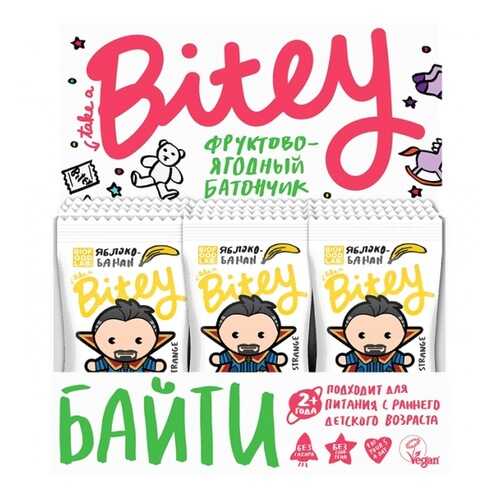 Батончик Фруктово-ягодный Bitey Яблоко-Банан 30 штук 25гр в Дикси