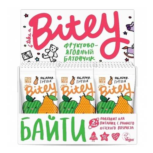 Батончик Фруктово-ягодный Bitey Яблоко-Груша 30 штук 25гр в Дикси