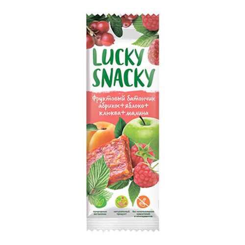 Батончик Lucky Snacky фруктовый с абрикосом яблоком клюквой и малиной в Дикси