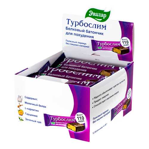 Турбослим Эвалар батончик для похудения белковый 12 штук по 50 г в Дикси