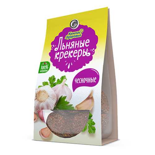 Крекеры льняные с чесноком Компас здоровья 50 г в Дикси