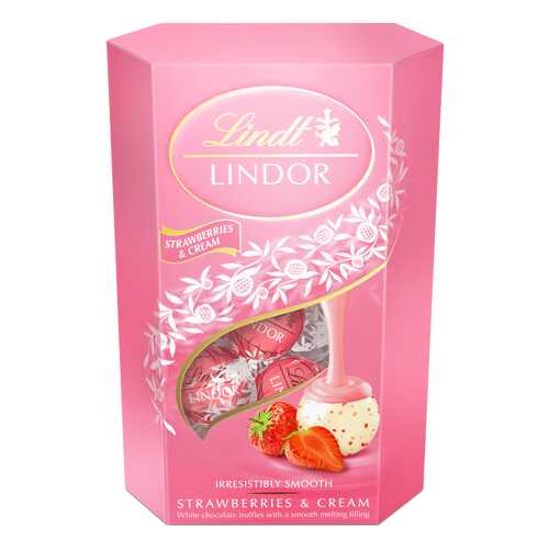 Конфеты Lindt lindor из белого шоколада с клубникой и сливками 200 г в Дикси