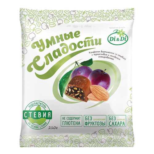 Конфеты со стевией Умные сладости с черносливом и миндалем глазированные 210 г в Дикси