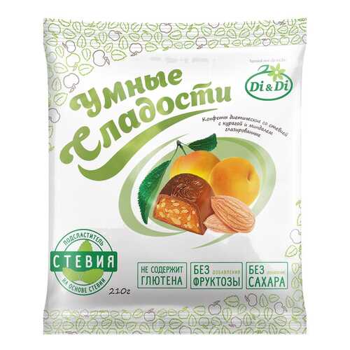 Конфеты со стевией Умные сладости с курагой и миндалем глазированные 210 г в Дикси
