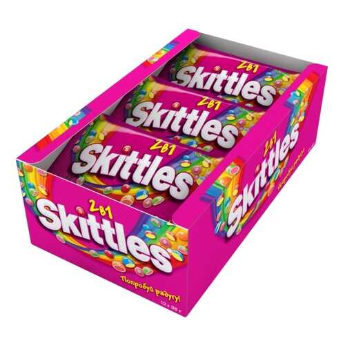Освежающие конфеты Skittles 2в1 38 г 12 штук в Дикси
