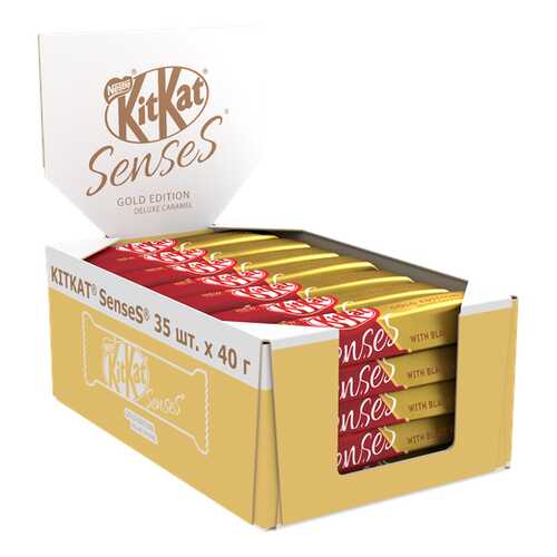 Белый шоколад KITKAT SENSES GOLD EDITION. DELUXE CARAMEL и молочный с вафлей 35шт по 40 г в Дикси