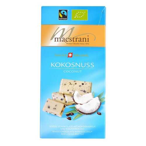 Шоколад белый с кокосом и кусочками какао-бобов, Maestrani, 80 г, Швейцария в Дикси