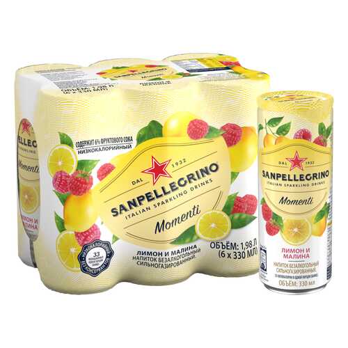 Газированный напиток Sanpellegrino Momenti с соком лимон и малина 6 шт по 0.33 мл в Дикси