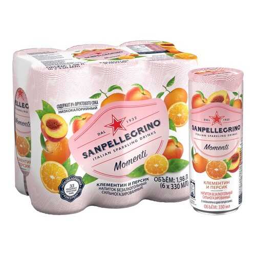 Газированный напиток Sanpellegrino Momenti с соком мандарин и персик 6 шт по 0.33 мл в Дикси